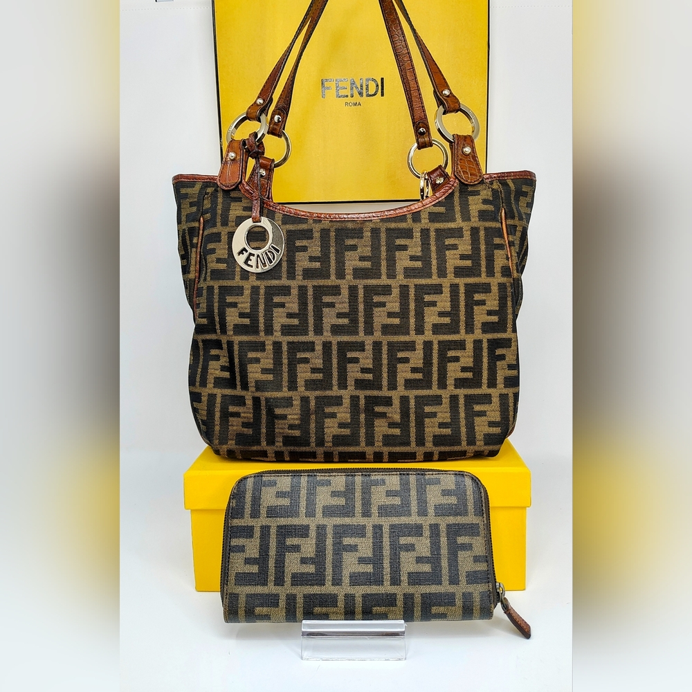 FENDI Restored Vintage Zucca Chef Tote & Wallet Set + Custom Boujee Bunny Charm